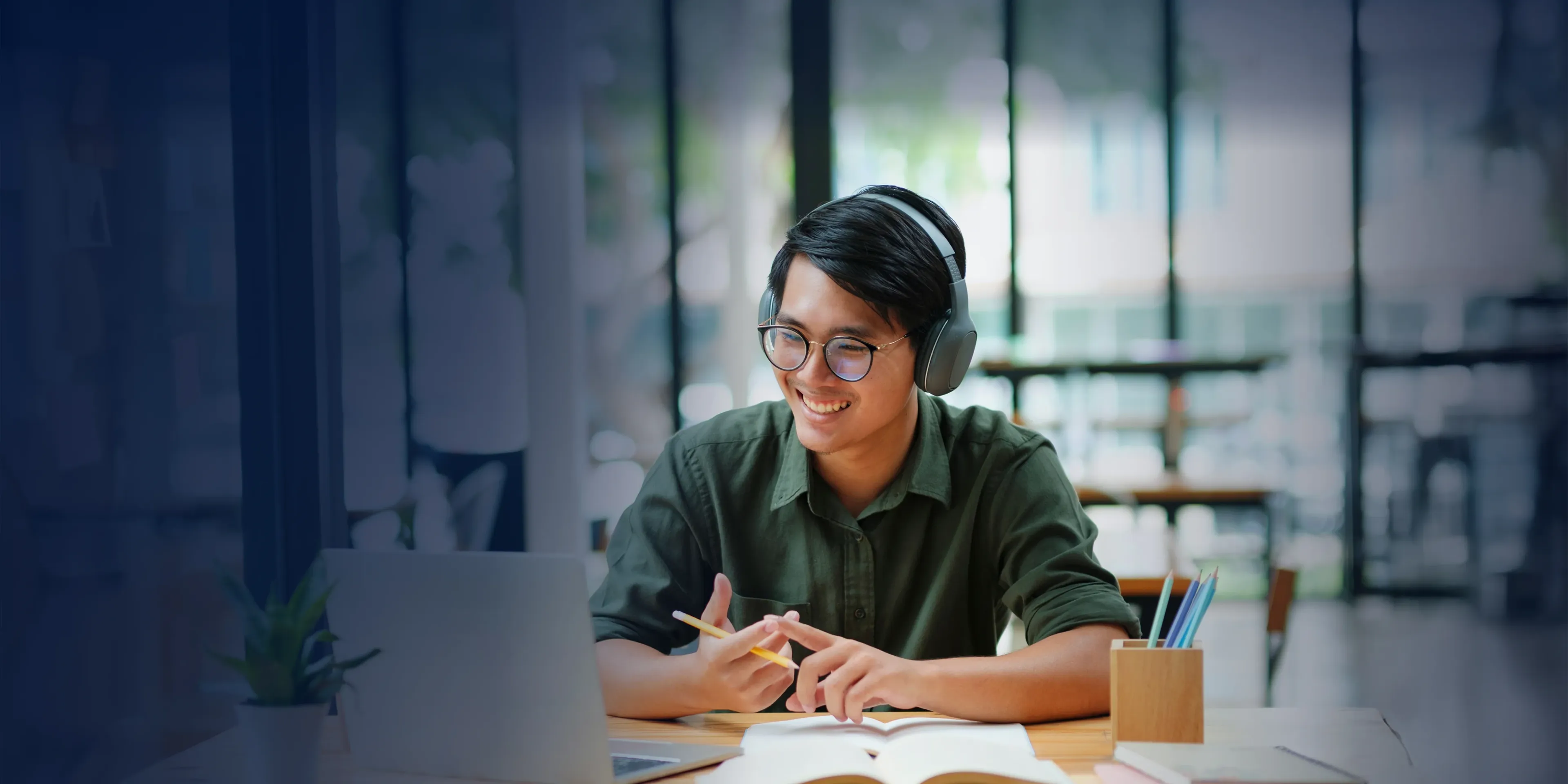 Student in front of his computer