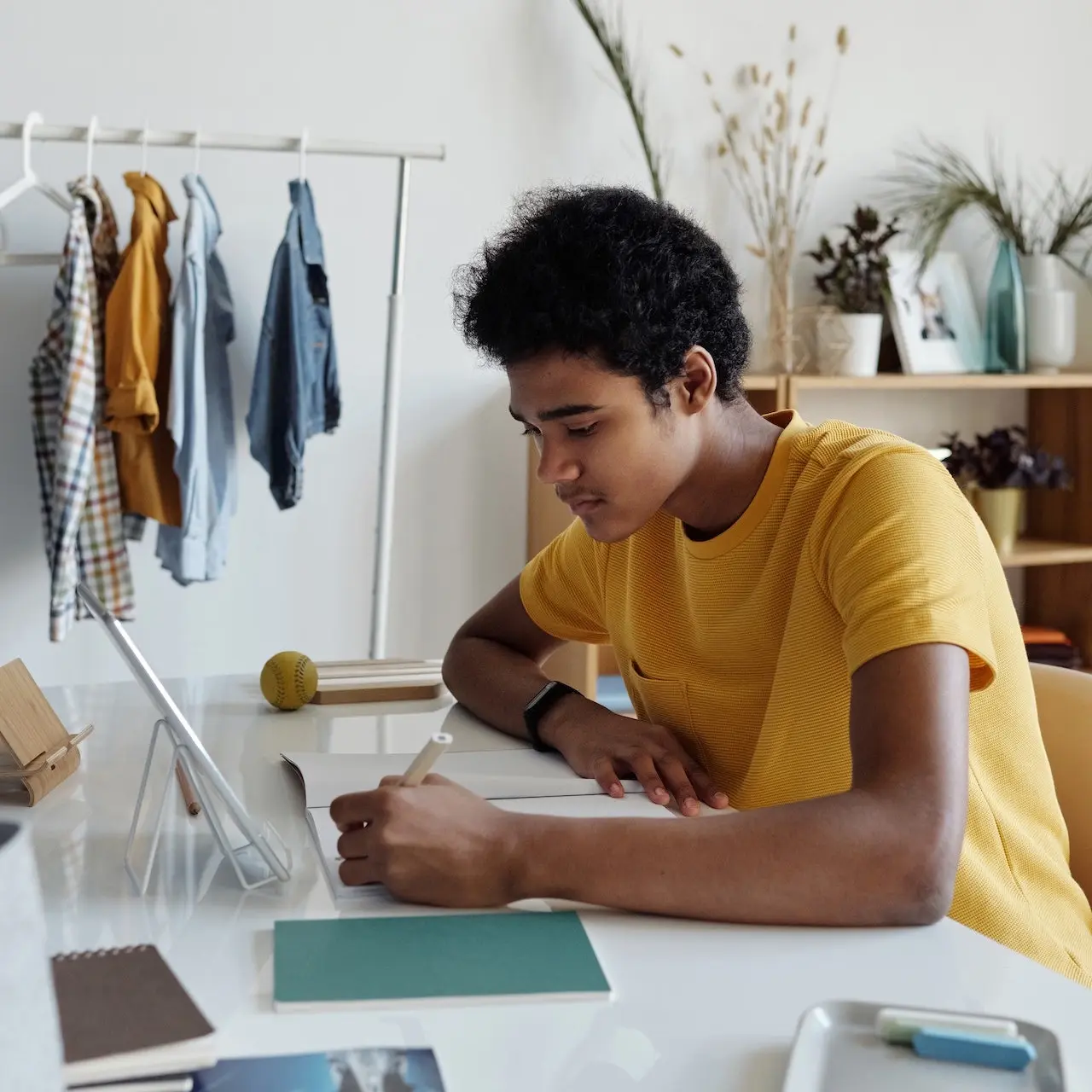 Student thinking hard on his research topic