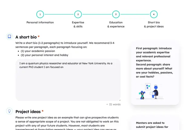 Complete your mentor profile