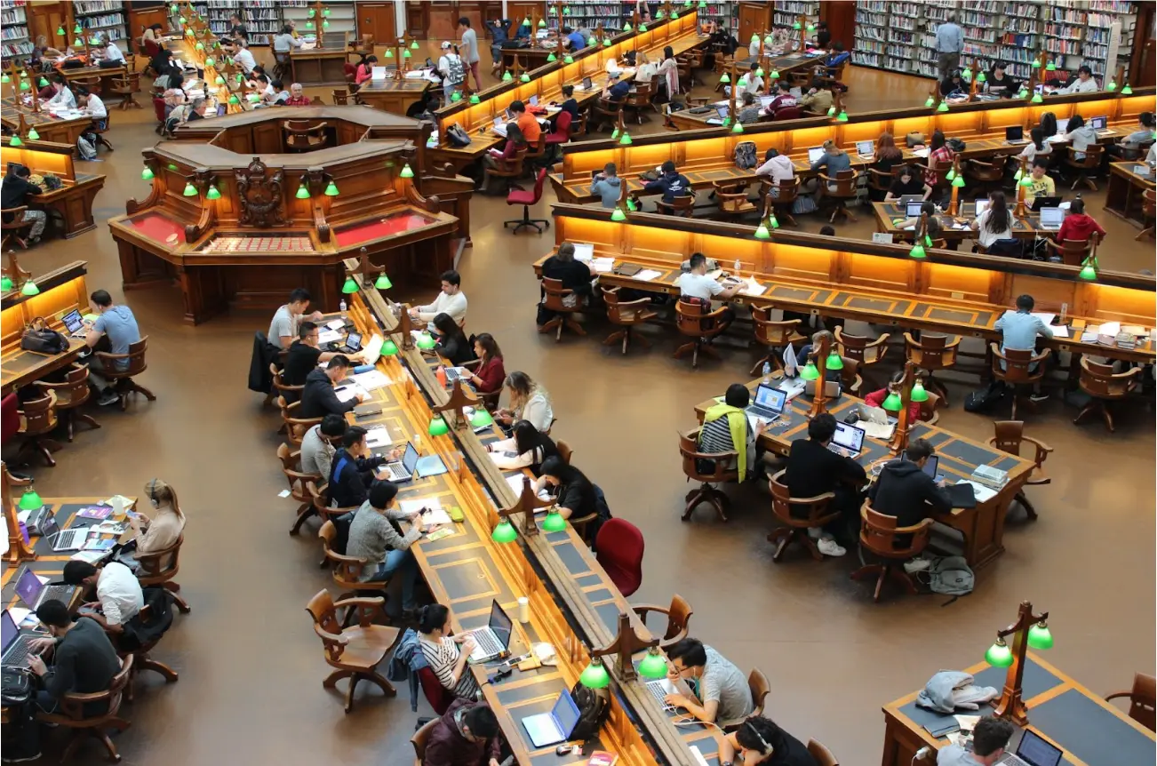 students studying in library